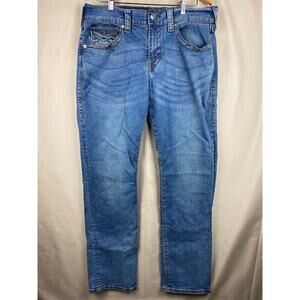 True Religion Ricky Big T Straight Jeans Relaxed Fit Flap Pockets 34 x 32 (36)